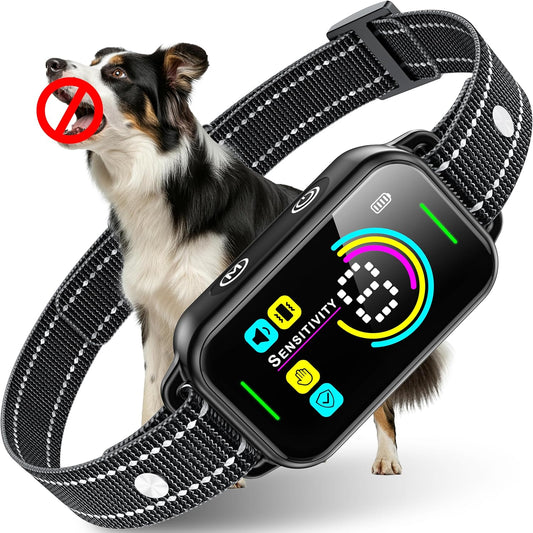 Smart Bark Collar - Rechargeable anti Barking Training Collar with 8 Adjustable Sensitivity, Beep & Shock (Dark Black) for Large, Medium & Small Dogs